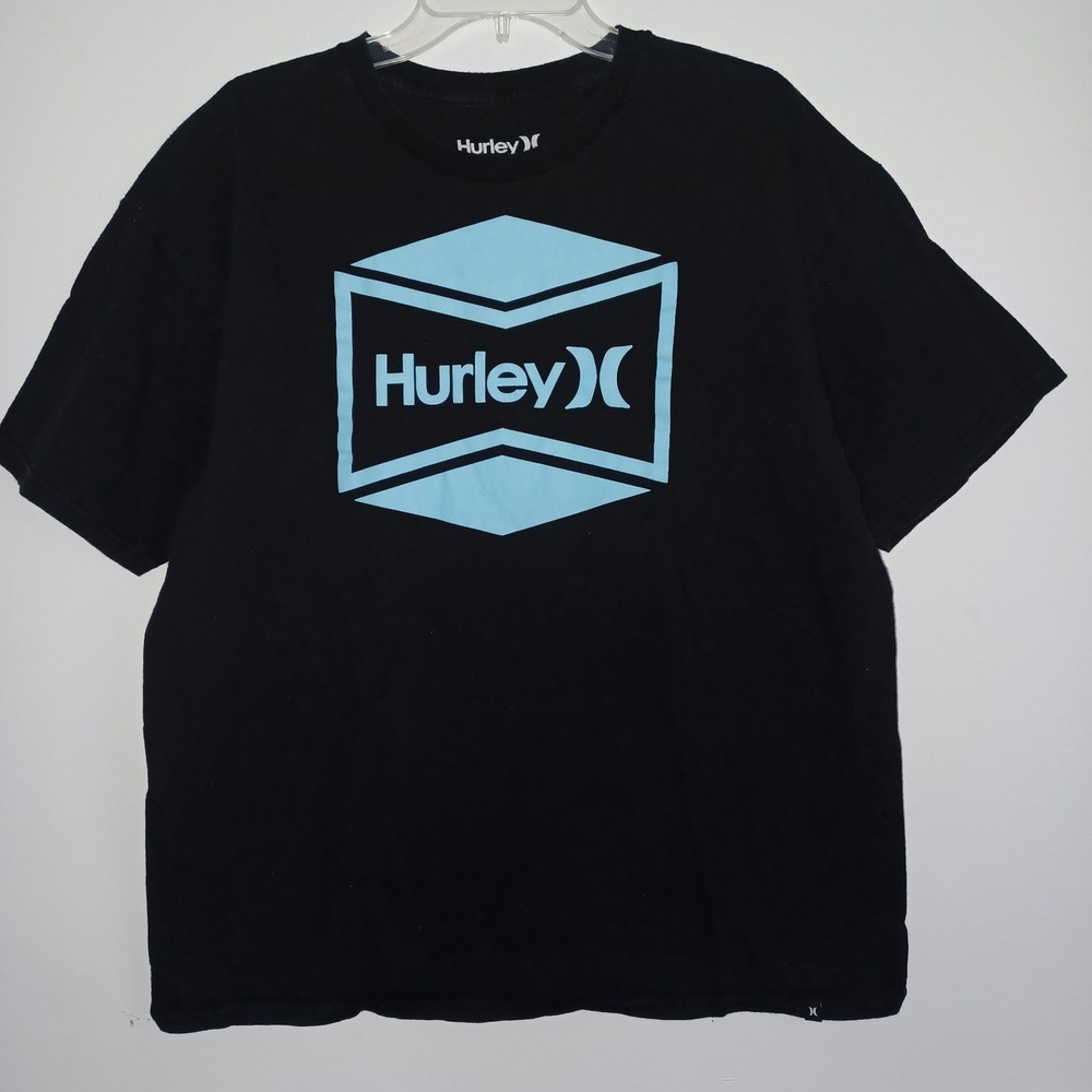 Hurley Men Black With Nice Blue Decal Tshirt ‎ Sz XL Short Sleeve